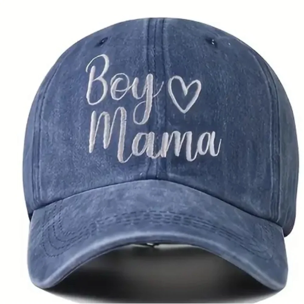 Blue Denim Boy Mama Hat with Embroidered Heart